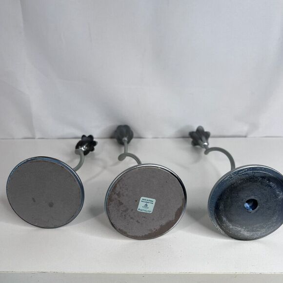 Partylite Trio of Dancing Flowers Slim Candle Holder Sticks Silver Metal-Retired - Picture 10 of 15